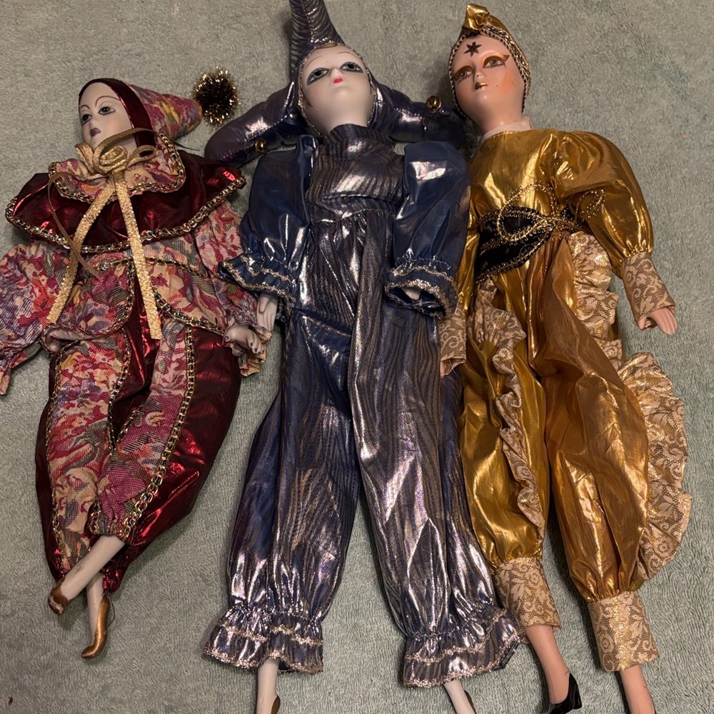 Elegant Jester Trio Kids Costume Set porcelain dolls